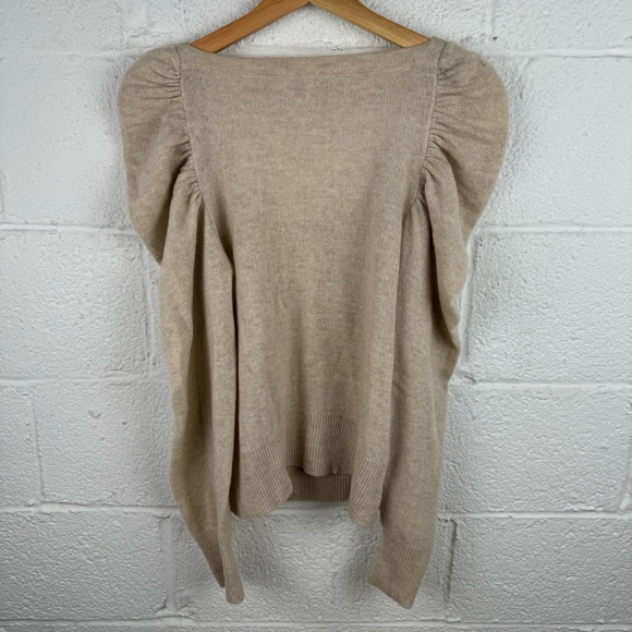 FRAME Oatmeal Heather Cashmere Puff Sleeve Sweater | Size M - Picture 6 of 7
